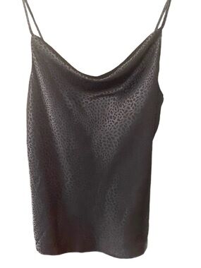NWT LA MIEL Black Slinky Leopard-Textured Camisole Top Size L